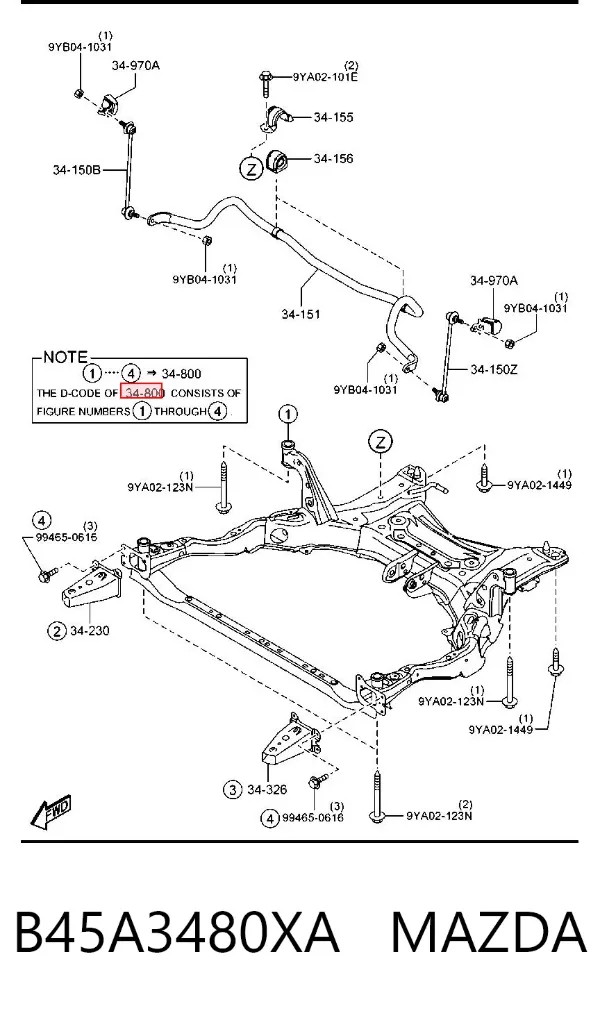 Viga de suspensão dianteira (plataforma veicular) B45A3480XA Mazda