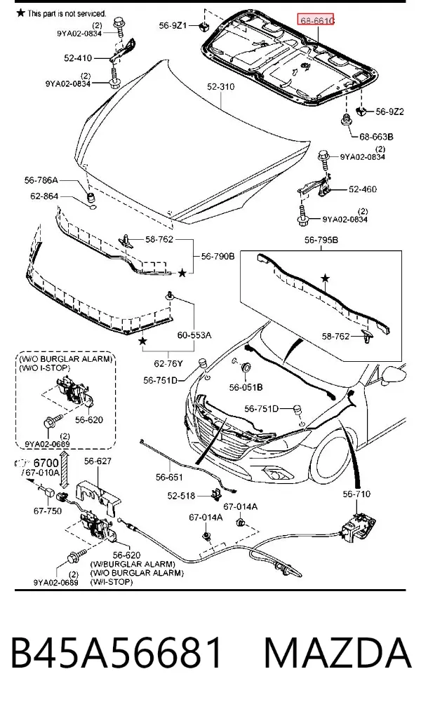 Isolamento de ruído da capota Mazda 3 BM, BN