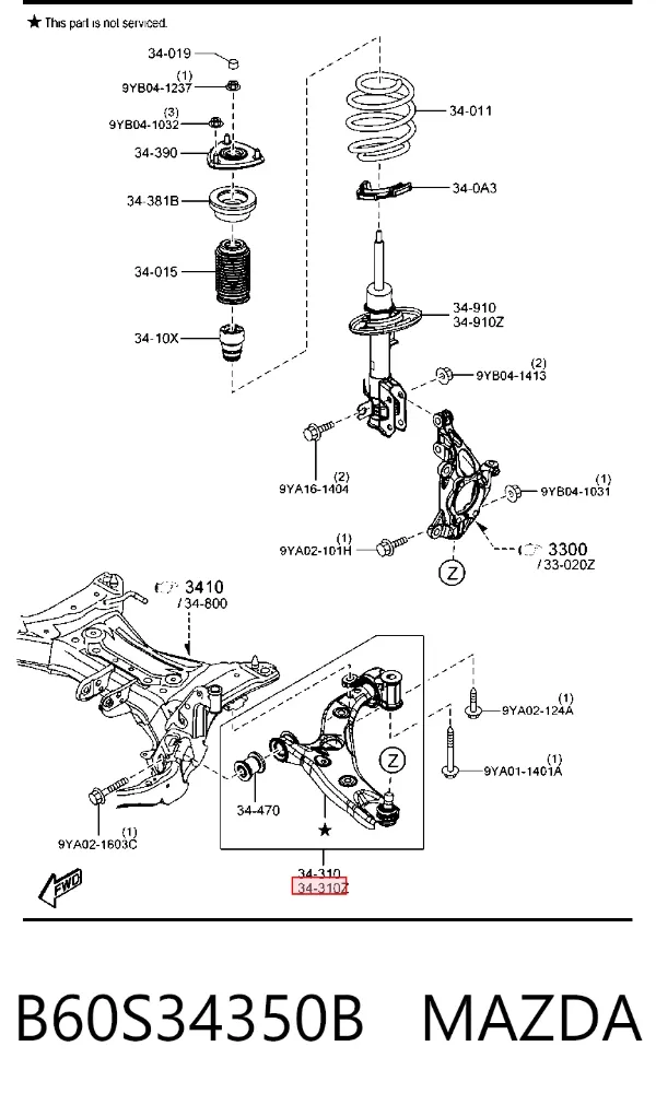Braço oscilante inferior esquerdo de suspensão dianteira B60S34350B Mazda