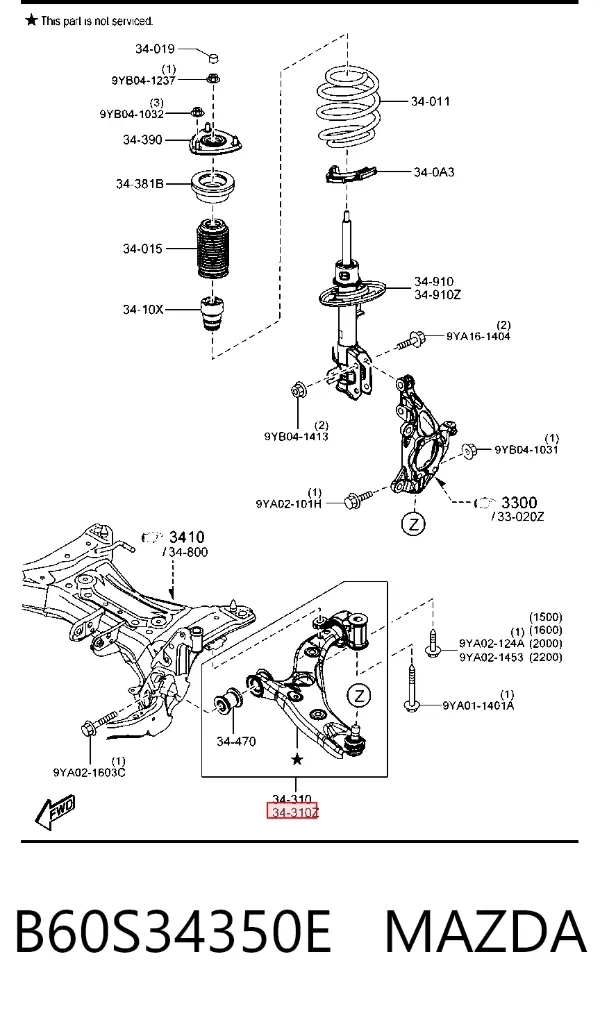 Braço oscilante inferior esquerdo de suspensão dianteira B60S34350E Mazda