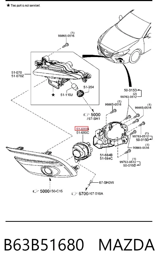 Luzes de nevoeiro direitas B63B51680 Mazda