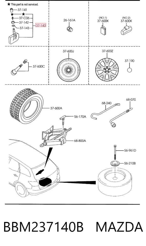 Sensor de pressão de ar nos pneus BBM237140B Mazda