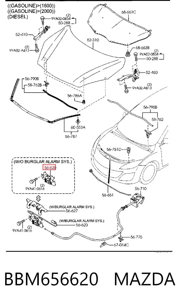Fecho da capota Mazda 3 BL