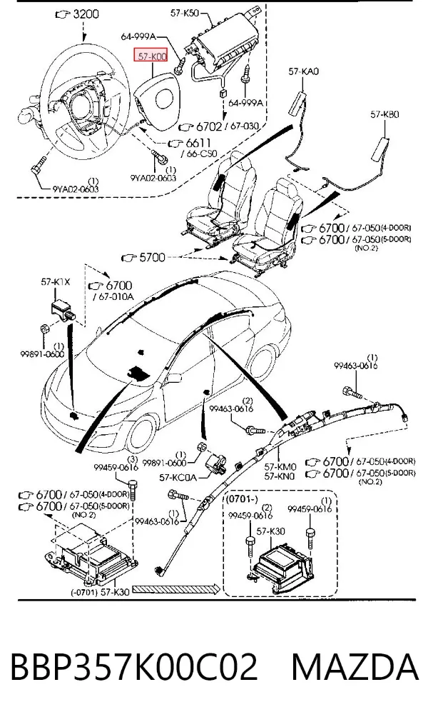 Cinto de segurança (AIRBAG) de condutor BBP357K00C02 Mazda