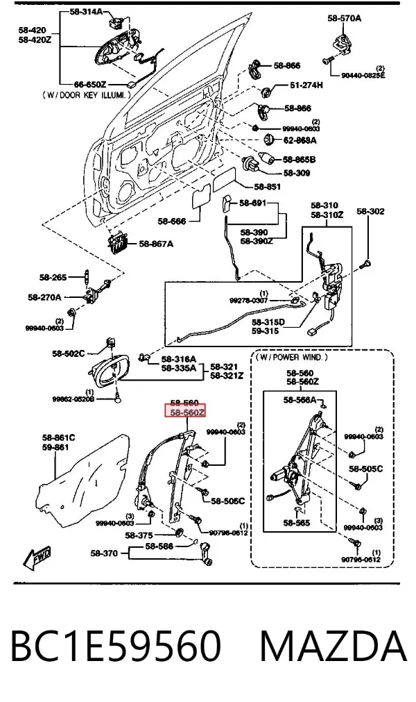 Mecanismo de acionamento de vidro da porta dianteira esquerda Mazda 323 F V