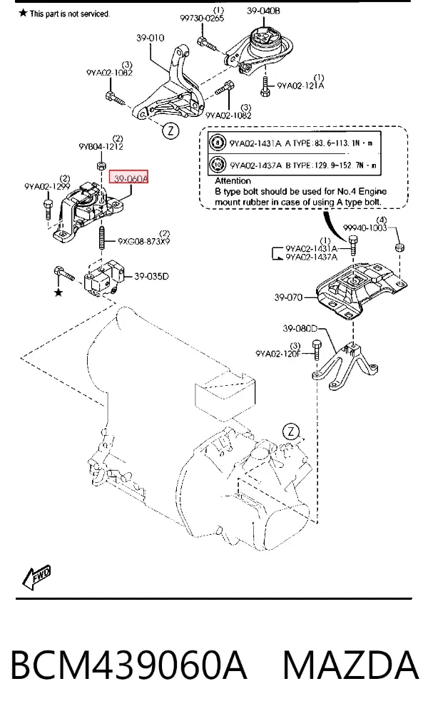 Coxim (suporte) direito de motor BCM439060A Mazda