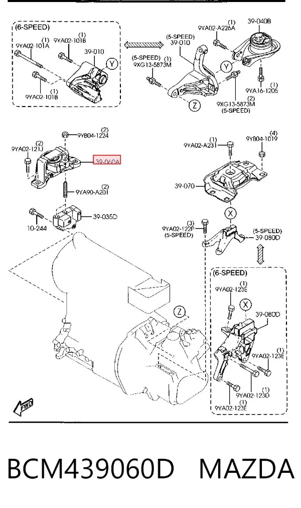 Coxim (suporte) direito de motor BCM439060D Mazda