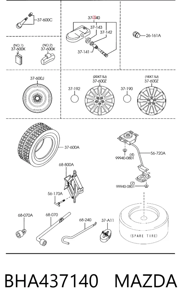 Sensor de pressão de ar nos pneus BHA437140 Mazda