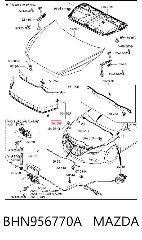 Vedação da capota BHN956770A Mazda