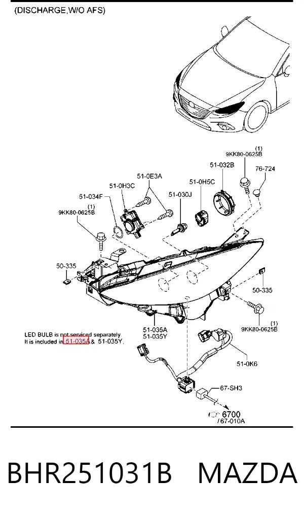 Luz direita BHR251031B Mazda