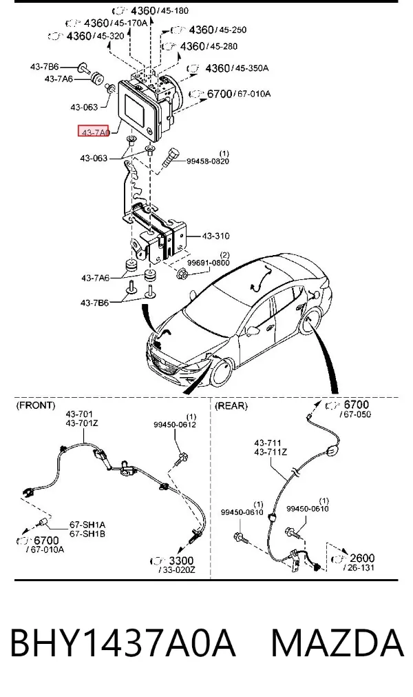 Unidade hidráulico de controlo ABS BHY1437A0A Mazda