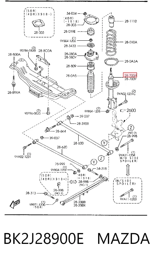 Amortecedor traseiro esquerdo BK2J28900E Mazda