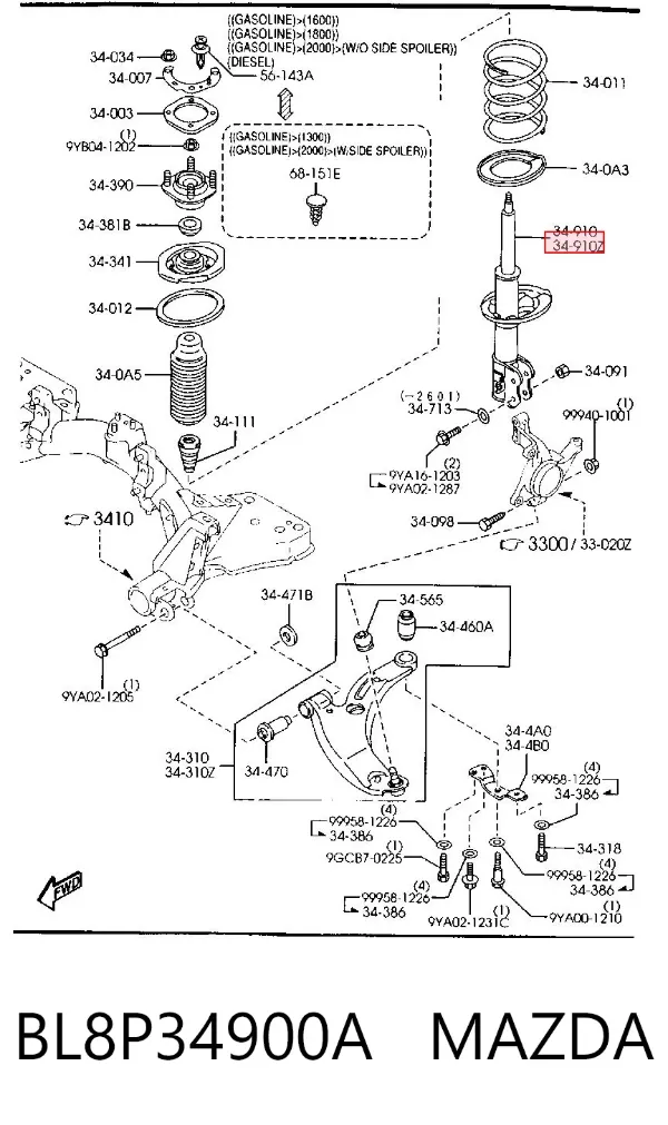Amortecedor dianteiro BL8P34900A Mazda