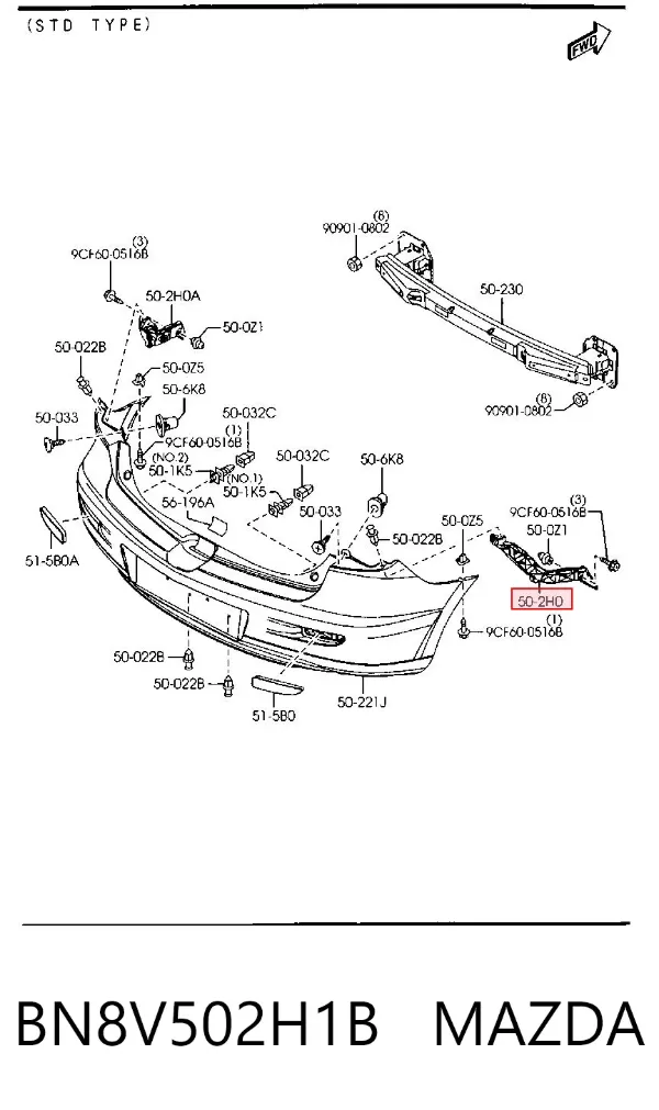 Consola direita do pára-choque traseiro BN8V502H1B Mazda