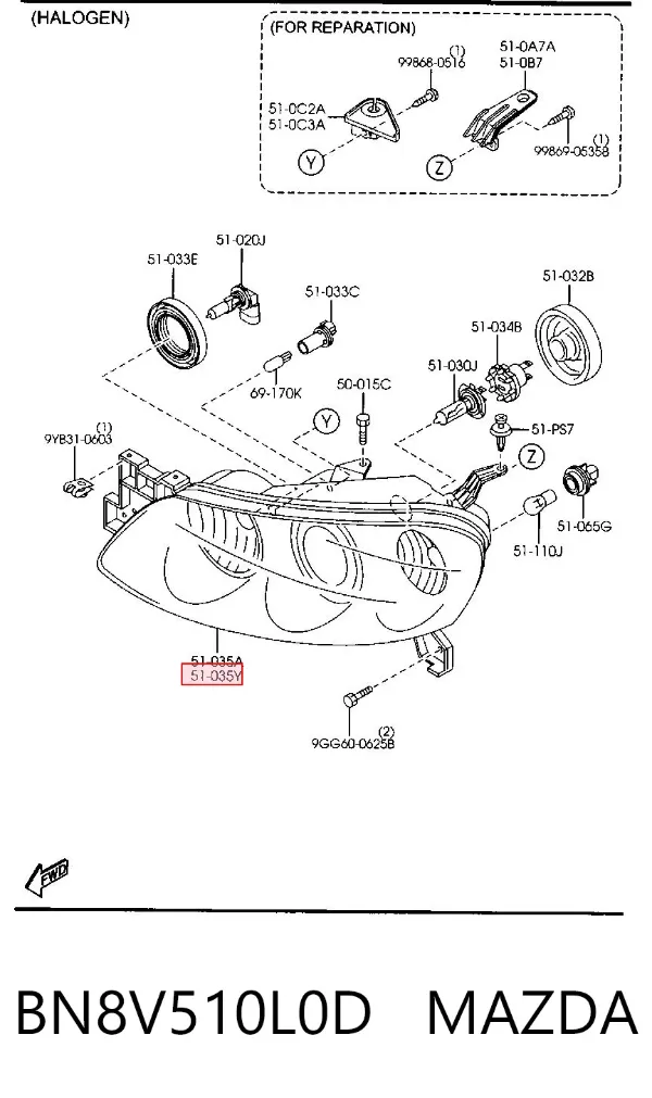 Luz esquerda BN8V510L0D Mazda