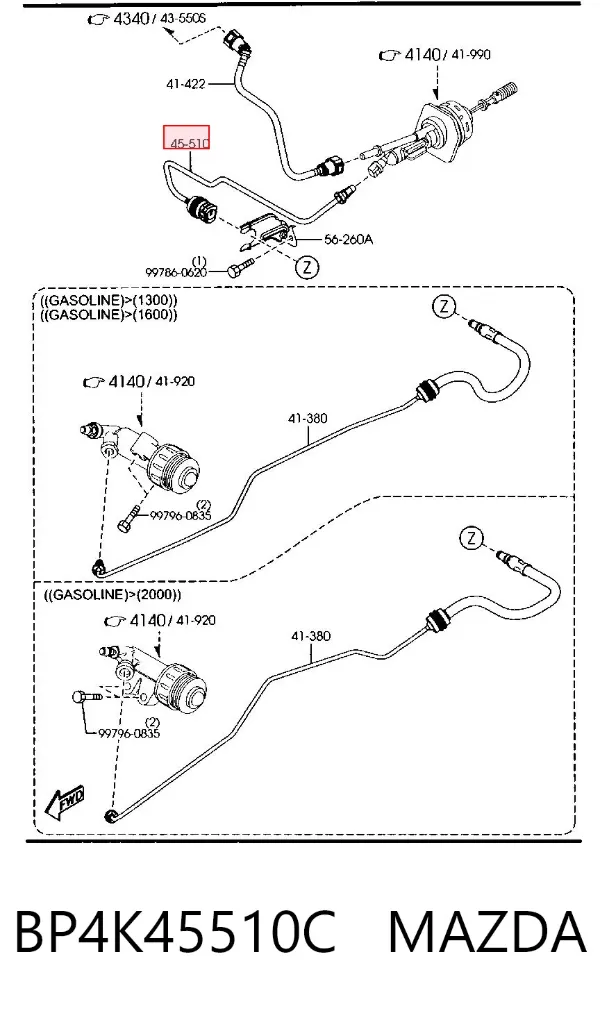 Tubo de embraiagem BP4K45510C Mazda