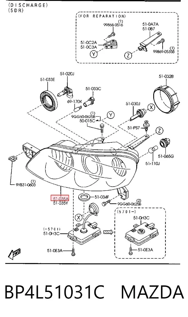 Luz direita BP4L51031C Mazda