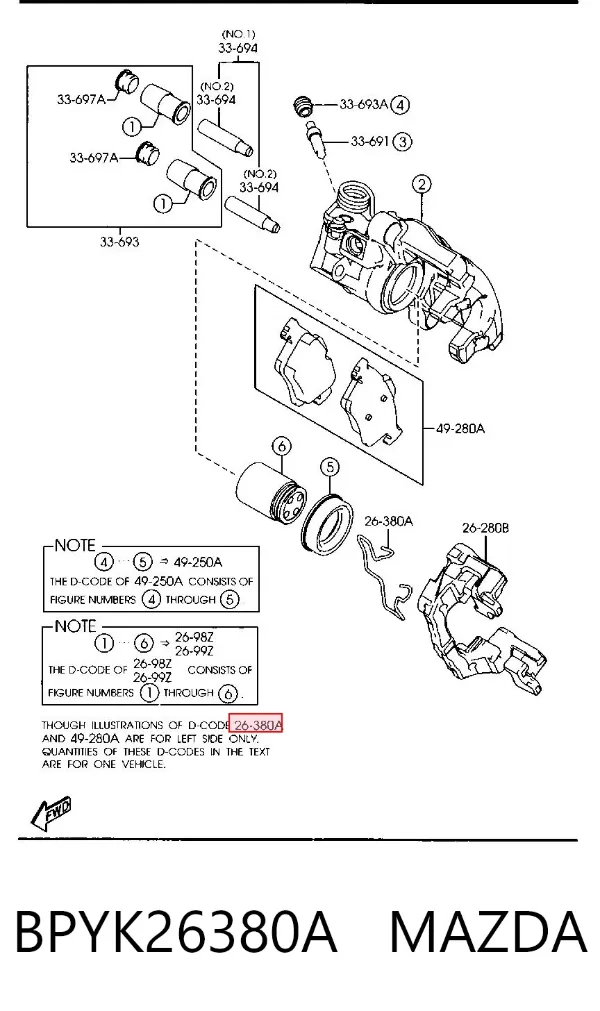 Kit de reparação das sapatas do freio BPYK26380A Mazda