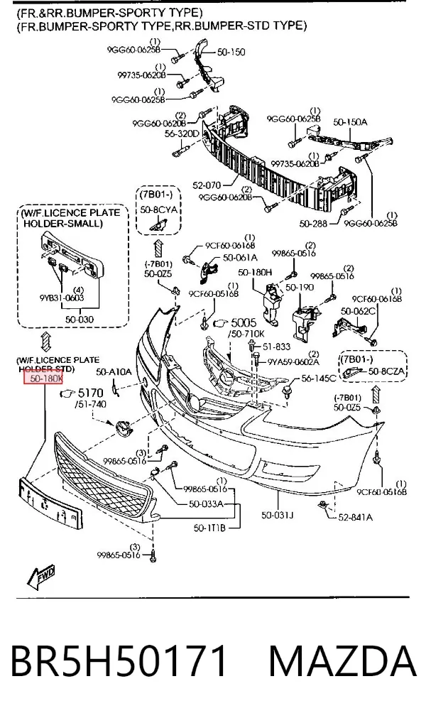 Painel de fixação de matrícula dianteira BR5H50171 Mazda
