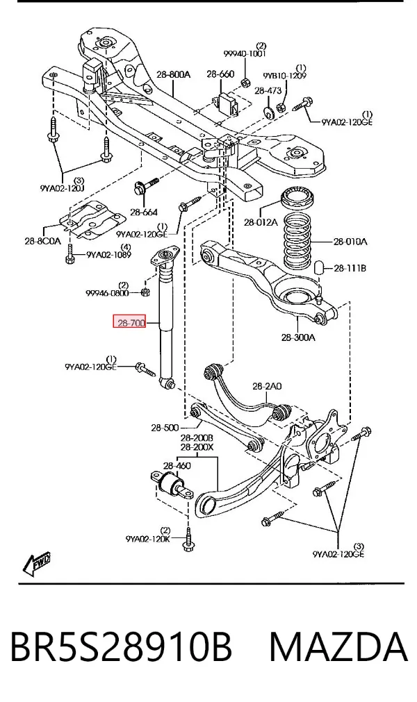 Amortecedor traseiro BR5S28910B Mazda