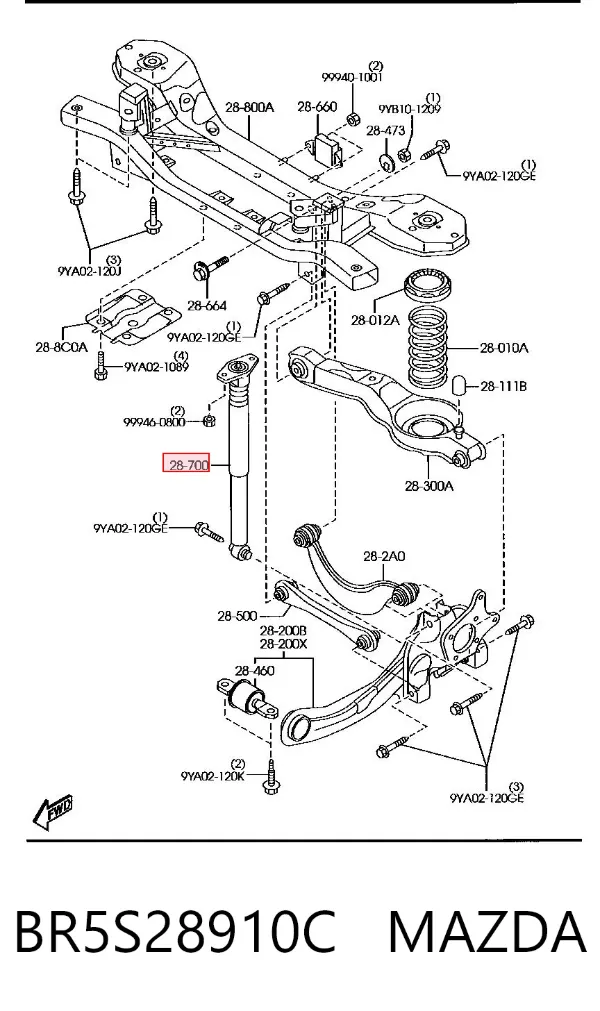 Amortecedor traseiro BR5S28910C Mazda