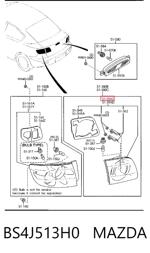 Lanterna traseira direita interna BS4J513H0 Mazda