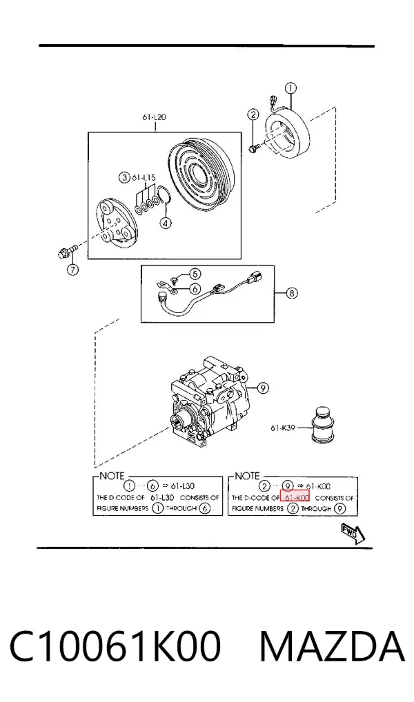 Compressor de aparelho de ar condicionado C10061K00 Mazda