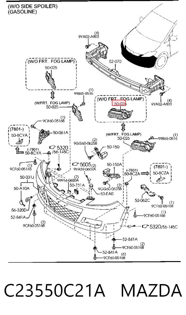 Grelha interna esquerda do pára-choque dianteiro C23550C21A Mazda