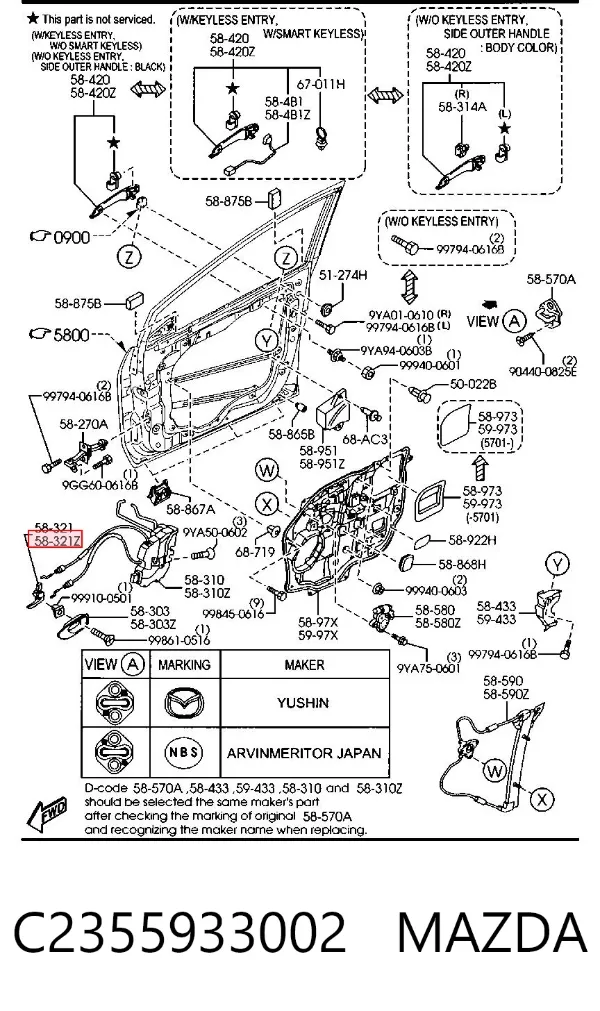 Maçaneta interna dianteira/traseira da porta esquerda C2355933002 Mazda