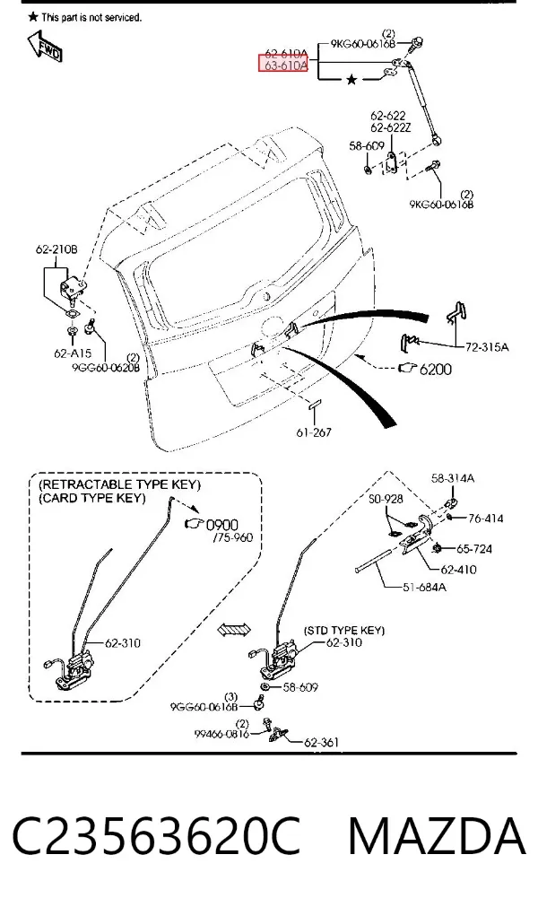 Amortecedor de tampa de porta-malas (de 3ª/5ª porta traseira) C23563620C Mazda