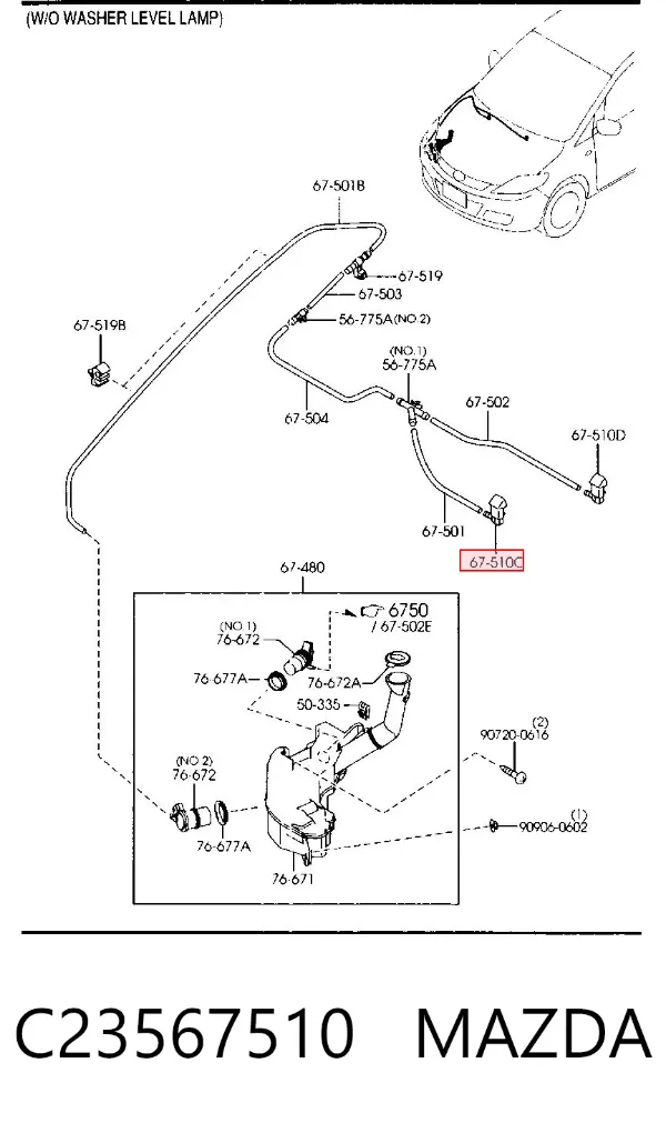Injetor direito de fluido para lavador de pára-brisas C23567510 Mazda