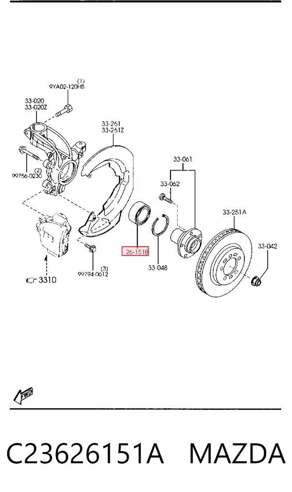 Rolamento de cubo dianteiro C23626151A Mazda