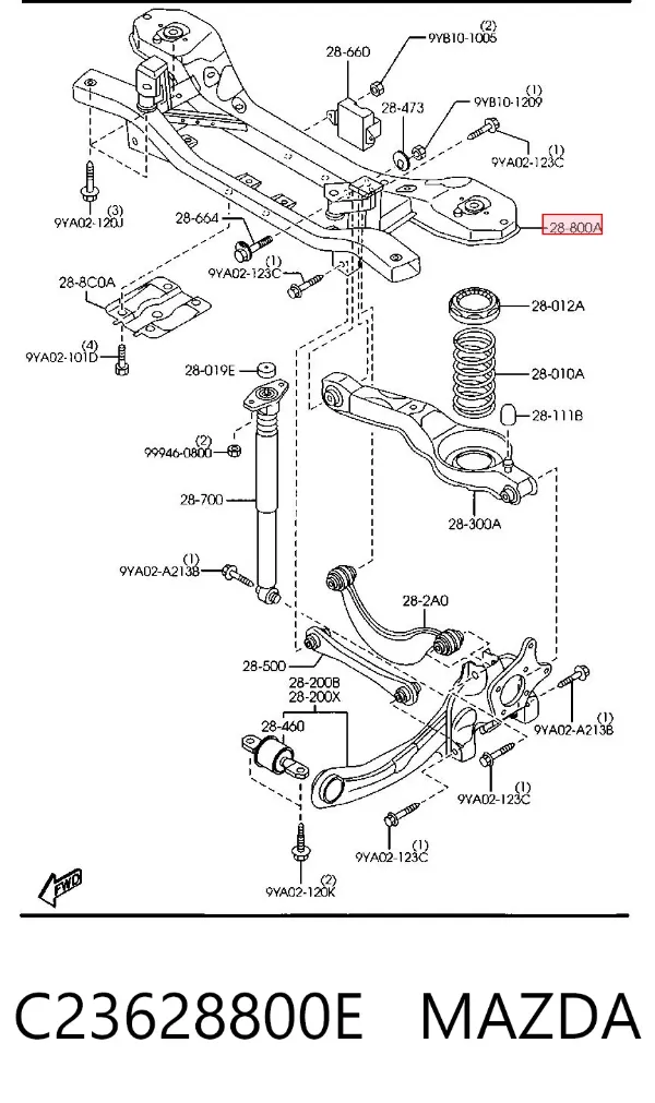 Viga de suspensão traseira (plataforma veicular) C23628800E Mazda