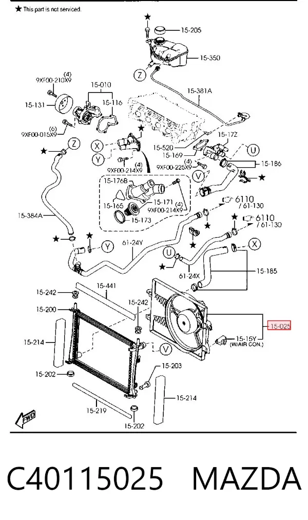 Ventilador elétrico de esfriamento montado (motor + roda de aletas) Mazda 2 I
