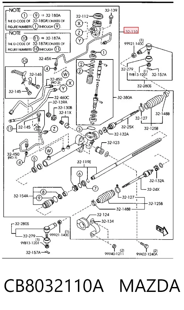 Cremalheira da direção CB8032110A Mazda