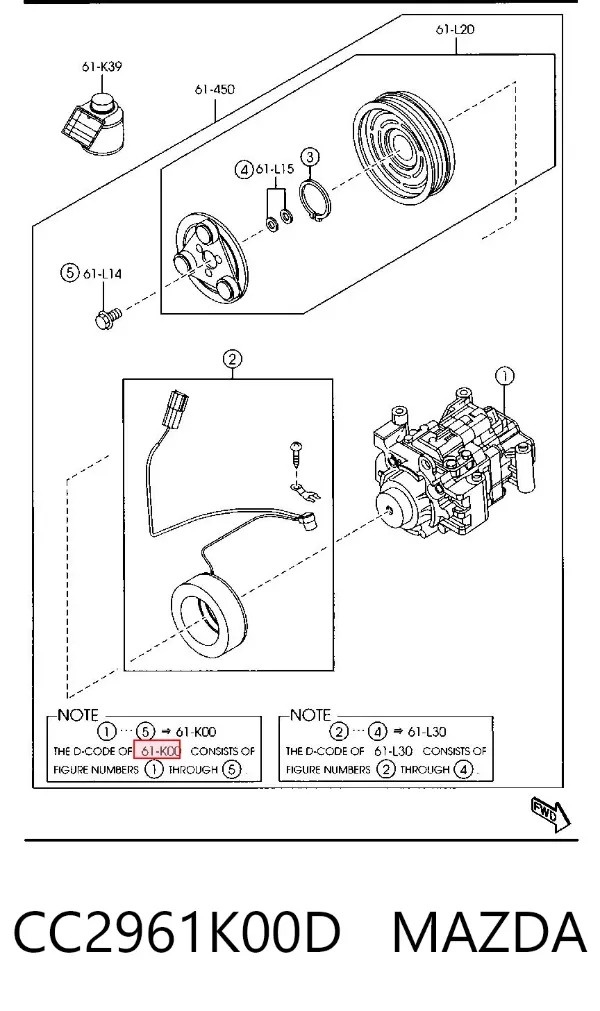 Compressor de aparelho de ar condicionado CC2961K00D Mazda