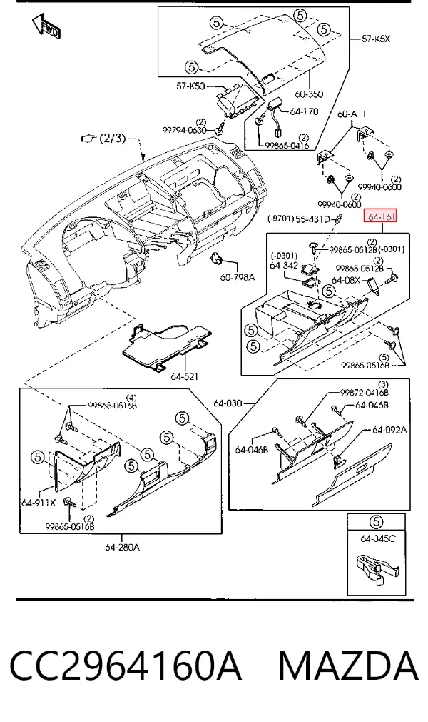 Caixa para porta-luvas (porta-luvas) Mazda 5 I