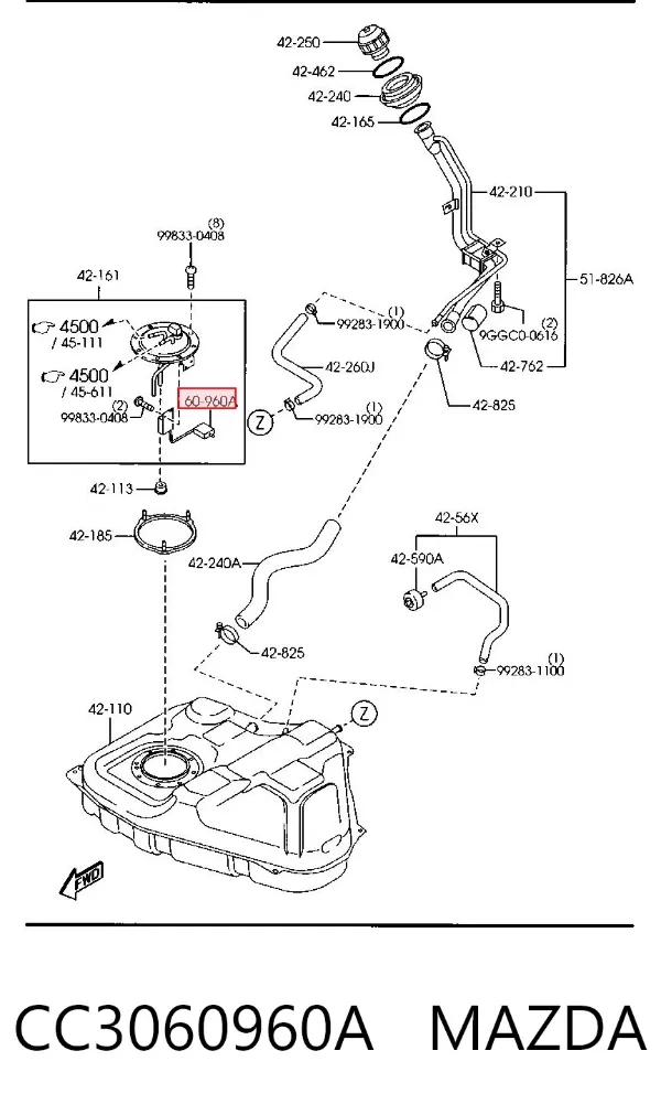 Sensor do nível de combustível no tanque CC3060960A Mazda