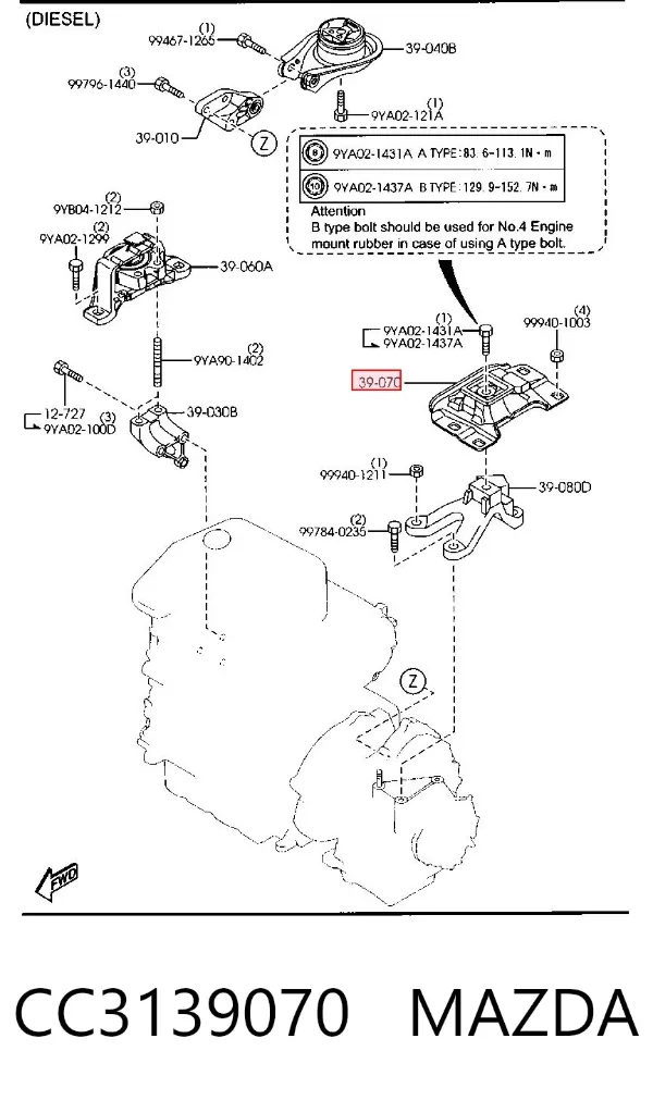 Coxim (suporte) esquerdo de motor CC3139070 Mazda