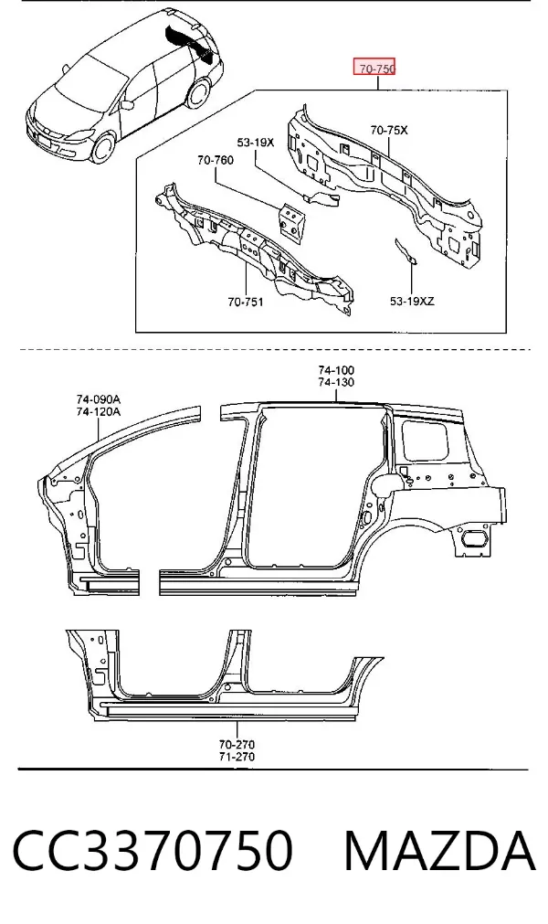 Painel traseiro da seção de bagagem CC3370750 Mazda