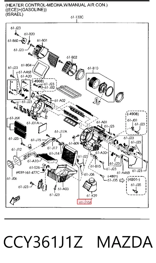 Vaporizador de aparelho de ar condicionado CCY361J1Z Mazda
