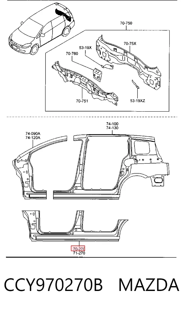 Acesso externo direito CCY970270B Mazda
