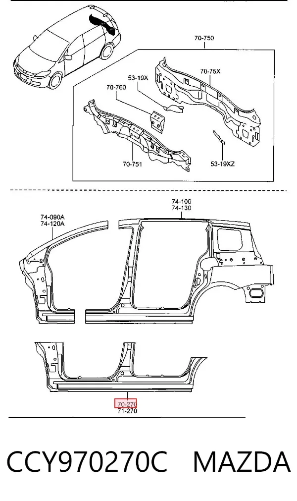 Acesso externo direito CCY970270C Mazda