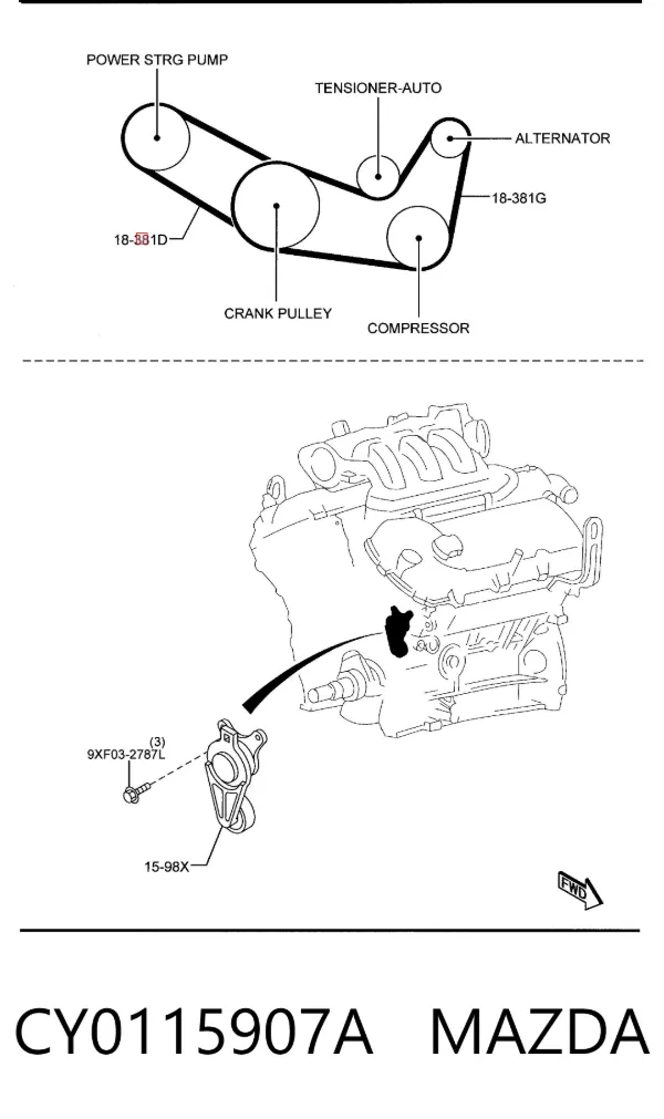 Correia dos conjuntos de transmissão CY0115907A Mazda