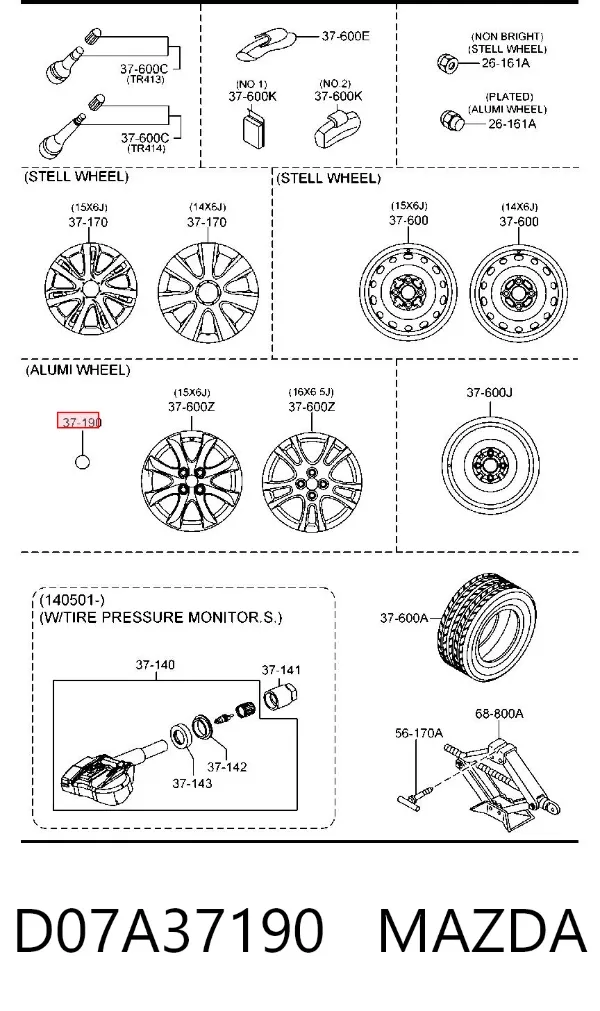 Coberta de disco de roda D07A37190 Mazda