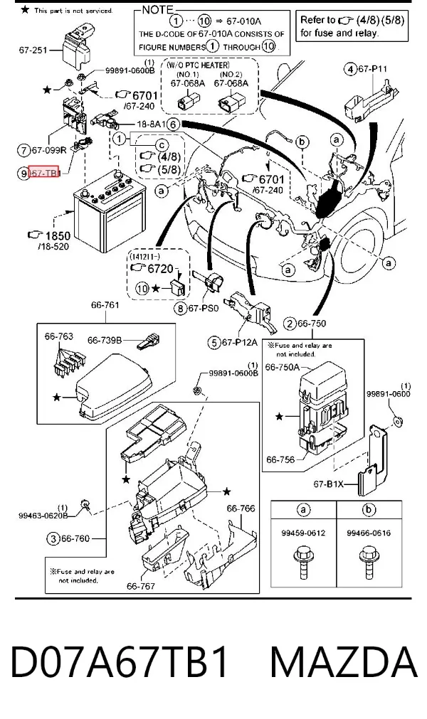 Borne de bateria recarregável (PILHA) D07A67TB1 Mazda