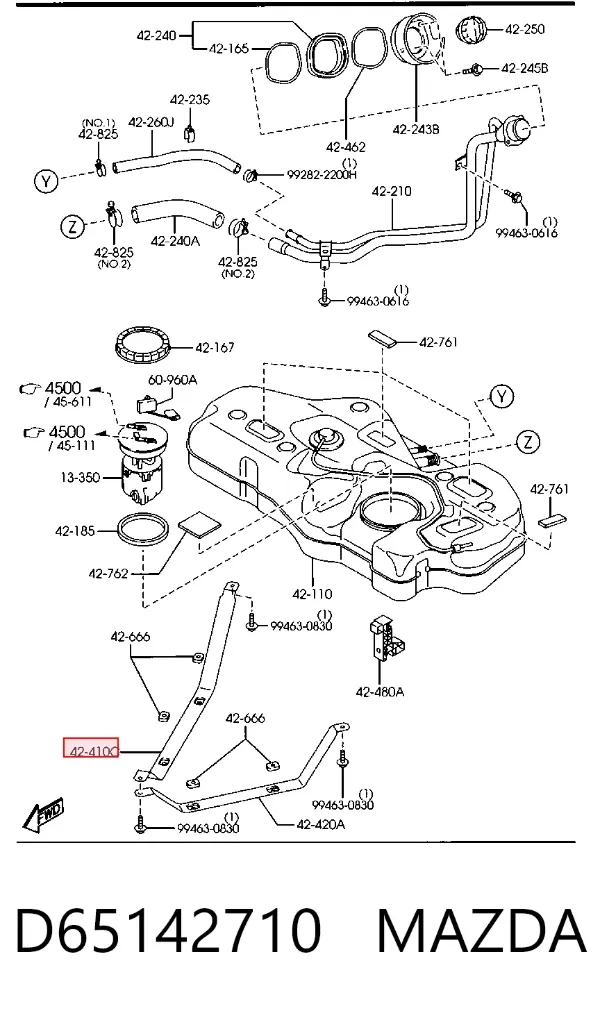 Consola de tanque de combustível D65142710 Mazda