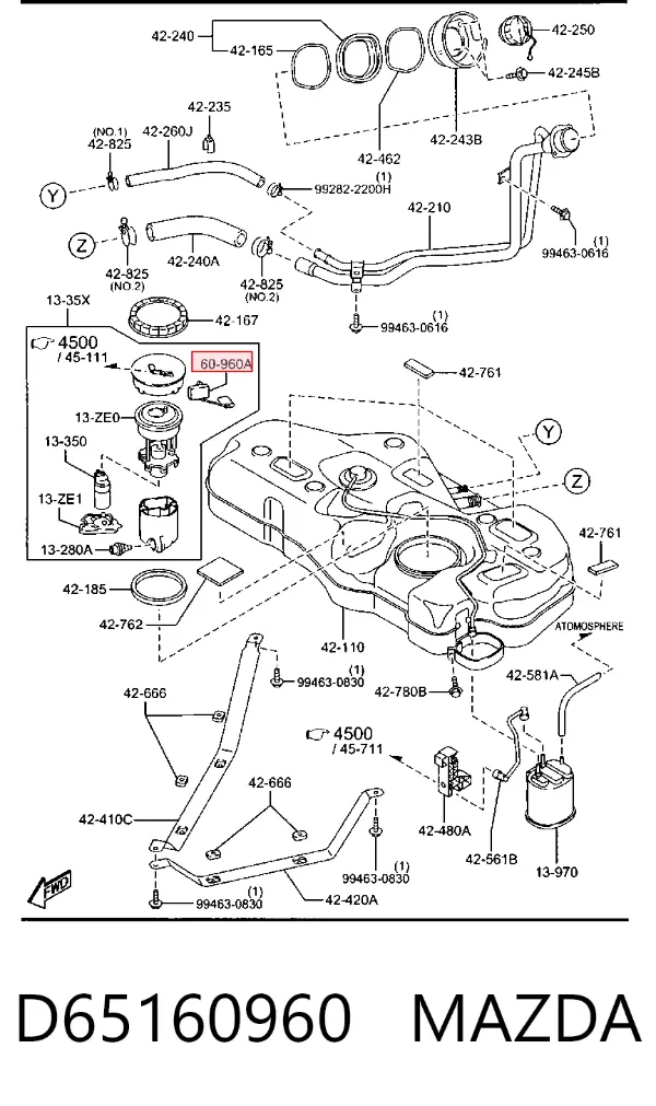 Sensor do nível de combustível no tanque D65160960 Mazda