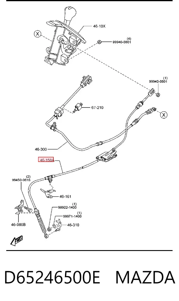 Cabo de mudança (de seleção de velocidade) D65246500E Mazda