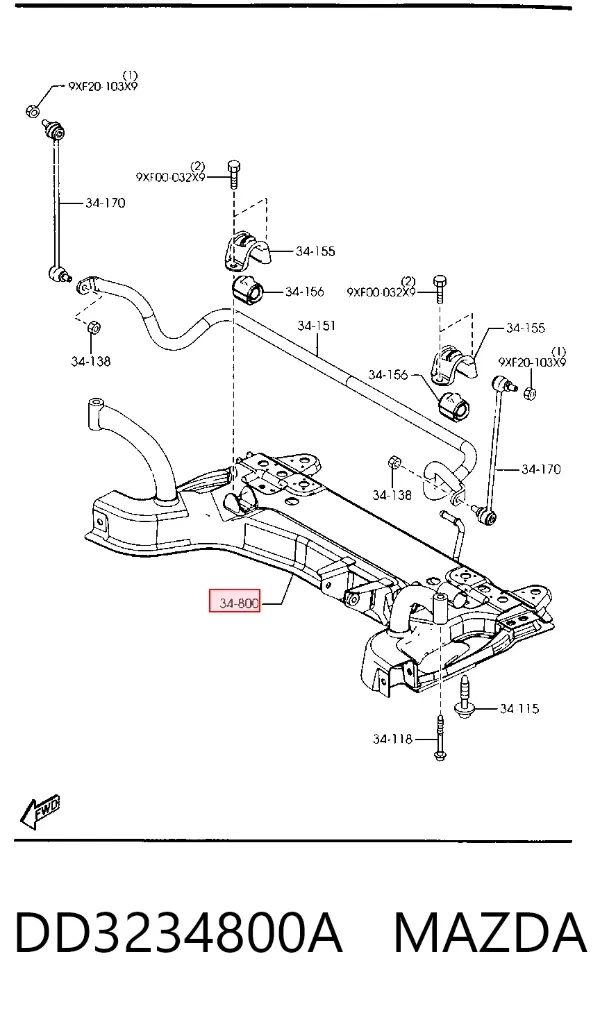 Viga de suspensão dianteira (plataforma veicular) Mazda 2 I